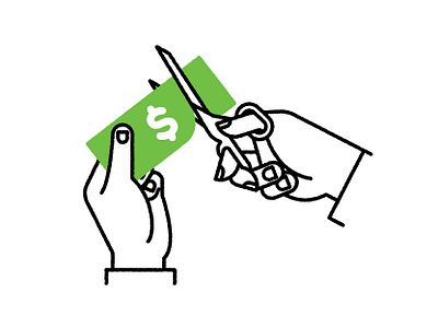 Budget Cuts bill black budget chris rooney currency cut dollar dollar sign fingers green hands illustration line drawing money scissors white