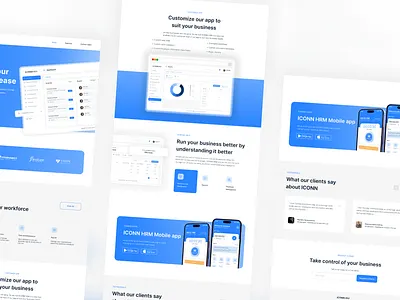 ICONN HRM Website blue color design contatc us page home page hr website hrm landing page minimalist modern modern web ui ui design uiux web pages web ui webdesign website