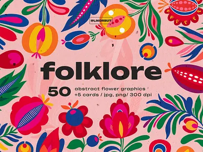 Folk Abstract Floral Graphics abstract art abstract flower arts and craft flower card flower illustration flower market flower print folk art folk flowers modern flowers naive art traditional art