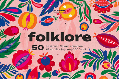 Folk Abstract Floral Graphics abstract art abstract flower arts and craft flower card flower illustration flower market flower print folk art folk flowers modern flowers naive art traditional art