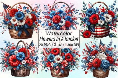 Watercolor Flowers In A Bucket Clipart garden clipart