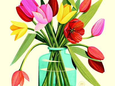 Tulips blossom color floral flower illustration spring texture tulip vase