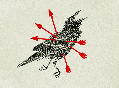 Raven arrow art bird crow dead draw grunge illustration print raven tatoo vector vintage