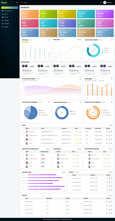 Point Dashboard Design branding dashboard event sport tournament ui website website design