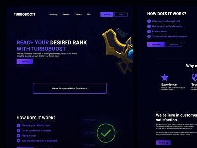 TurboBoost Landing Page brand identity branding casino design csgo betting ui design graphic design landing page league of legends lol design turboboost ui ui design uiux