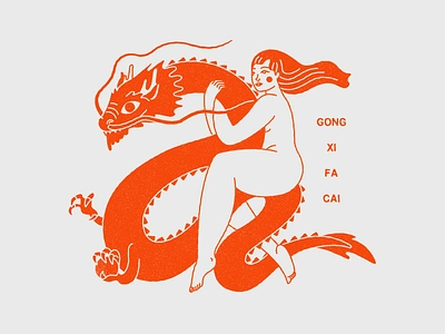 Happy Chinese New Year chinese cny design dragon girl gong xi gong xi fa cai graphic design illustration long new year woman