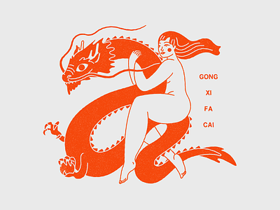 Happy Chinese New Year chinese cny design dragon girl gong xi gong xi fa cai graphic design illustration long new year woman
