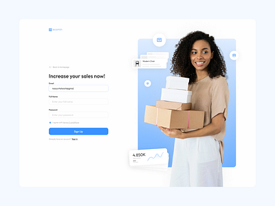 Ecommerce Website Sign Up b2c blue cards ecommerce flat form login minimalist register saas signin signup ui website white