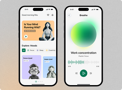 Meditation and Relaxation App app healthcare healthtech ios meditation mental health mobile mobile app product design relaxation ui uiux userinterface wellness