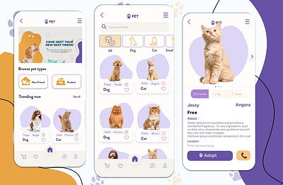 Adoption pets app design app application desgin figma graphic design mobile ui uiux ux web website