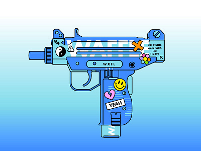 Uzi cartoon drawing gradient gun hypebeast illustration shooter shot smiley stickers type typography uzi waffle