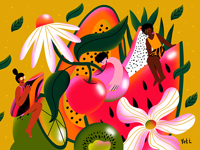 Spring Fruit Party cherry colorful digital illustration editorial flat food food illustration fruits illustration illustrator tasty texture
