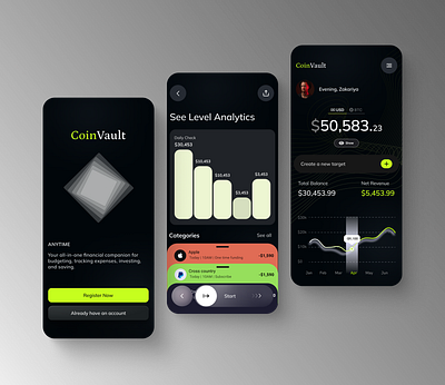 CoinVault - Mobile finance app banking banking app design finance app finance management fintech interface mobile design mobileapp product design ui ui design uiux ux ux design