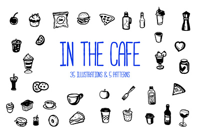 In The Cafe Illustrations Collection branding design elements futuristic geometric graphic design illustration objects poster ui