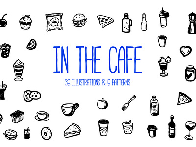 In The Cafe Illustrations Collection branding design elements futuristic geometric graphic design illustration objects poster ui