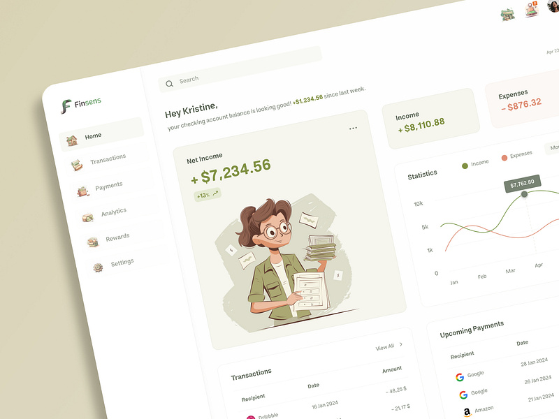 Financial budget dashboard branding budget clean cool dashboard finances fintech illustration minimal modern money product design simple transactions ui white