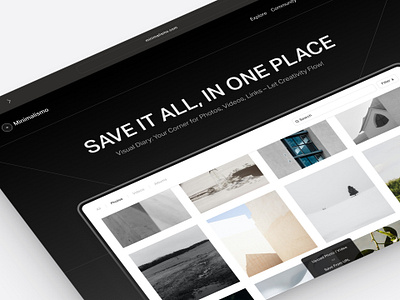 Minimalismo → Minimalist Gallery Landing Page clean collection gallery landing page minimal minimalist photos saving gallery simple ui uidesign user interface web design