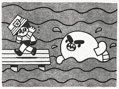 An illustration for a book by JRS angry fish book boy bw cartoon cute design doodle fish fun graphic design illustration japanese jrs kawaii man texture