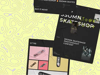 Ssomn Skateshop - Landing Page bento box bentobox branding brutalism landing page skate skateboard skateshop ui uiux design ux website