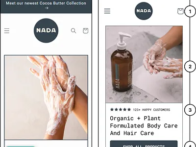 Nada | CRO body care conversion rate optimization cro hair organic plant soap ui ux web design website