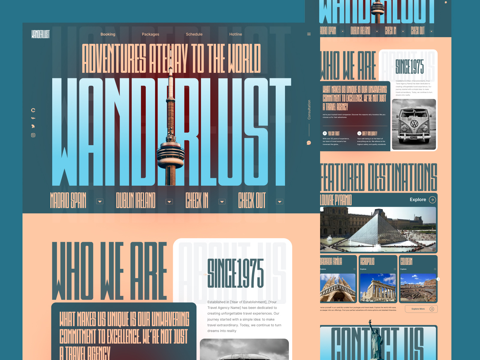 Wonderlust Travel and Tourism Landing Page booking clean ui homepage interface landing landing page minimalist modern online booking stylish tourism travel travel agency typography ui ux web design website