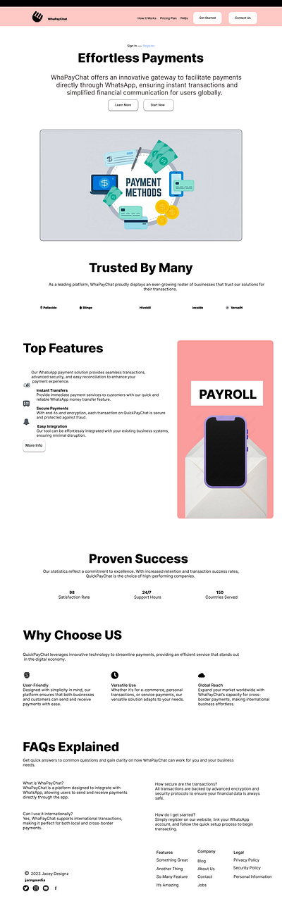 Landing page for WhatsApp payment site branding ui ux