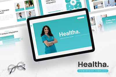 Healtha PowerPoint business gsl health healtha hospital key medical modern ppt pptx presentation template teal ui website white