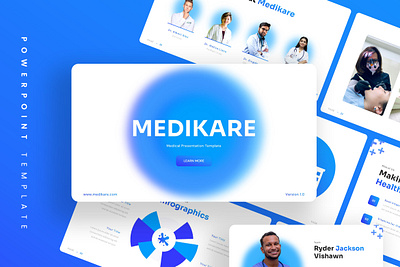 Medikare PowerPoint Template blue business gsl health hospital key medical medikare modern ppt pptx presentation template ui website white