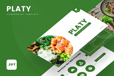 Platy PowerPoint Template business food green gsl key menu modern platy ppt pptx resturant ui white