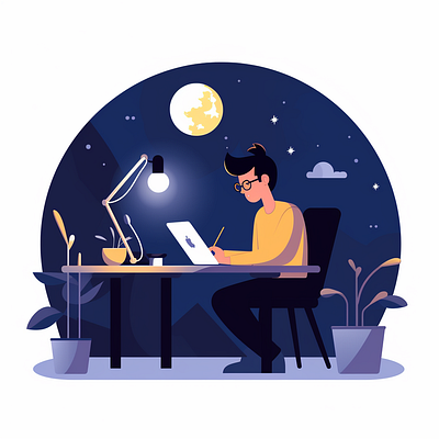 Latenight working desk moon night nightsky nighttime productivity working