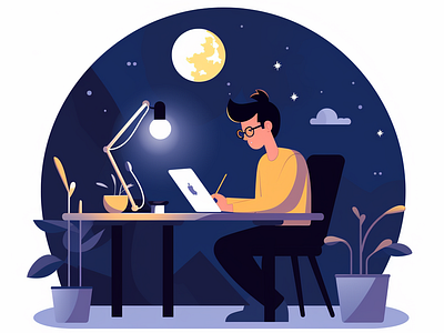 Latenight working desk moon night nightsky nighttime productivity working