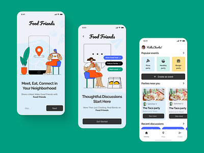 Food Friends App: meet, eat, connect in your neighborhood app figma mvp product prototype startup ui ux