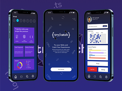 {try/catch} dark blue mobile programming apps purple ui