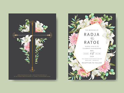 greenery leaves and chrysantemum watercolor wedding invitation graphic design