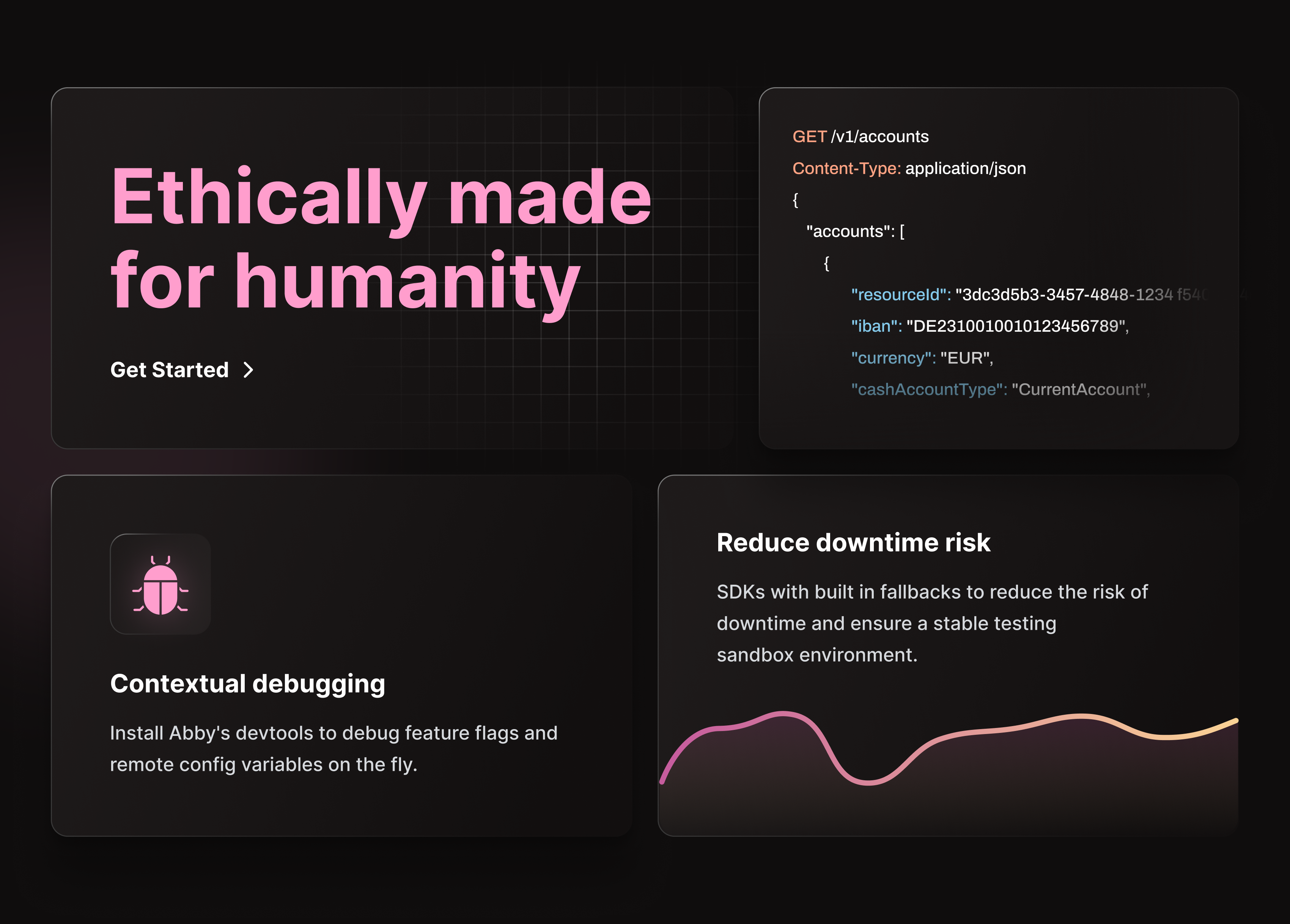 Dark Bento Grid Design app app design bento bento grid branding code coding curve dashboard debug design developer downtime gradient landing page product sdk ui ux website