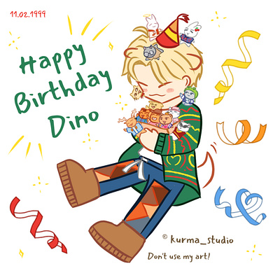 Birthday Card - Happy Birthday Dino animation birthday card birthday design cartoon chibi digital art graphic design illustration