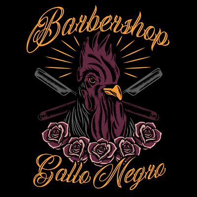 GALLO NEGRO BARBER SHOP branding graphic design logo mexico rooster roses vintage