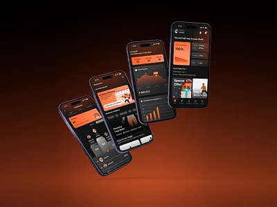 One Percent Plus - Ai exercise mobile app chart darkmode exercise fitness flat illustration glassmorphism mobileapp modern orange ui ux workout