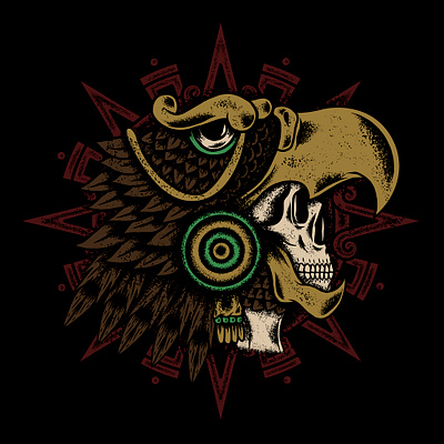 EAGLE WARRIOR art aztec design eagle illustration mexico skull traditional vintage warrrior