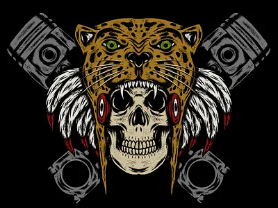 JAGUAR WARRIOR KUSTOM art customcultre design illustration jaguar piston skull traditional vintage