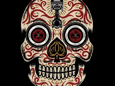SUGAR SKULL CAR CLUB art customculture design illustration mexico piston skull sugarskull tire traditional vintage