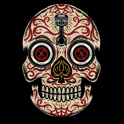 SUGAR SKULL CAR CLUB art customculture design illustration mexico piston skull sugarskull tire traditional vintage