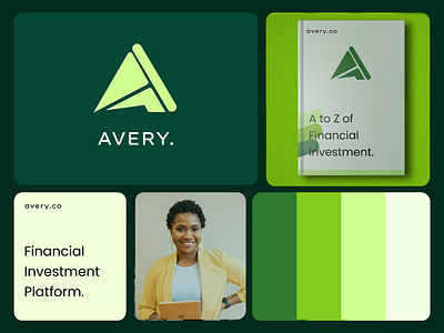 Avery - Brand Identity, Financial Investment Platform adobe bento book branding figma green grid logo simple ui vector watermark web