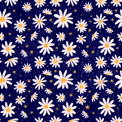 Midnight Daisies floral flowers illustration pattern surface pattern design