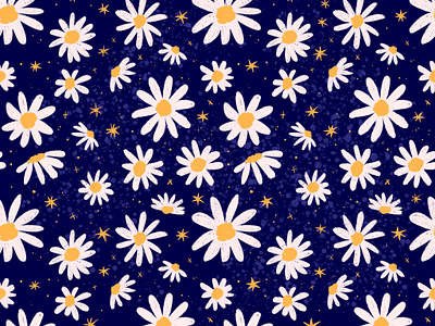 Midnight Daisies floral flowers illustration pattern surface pattern design