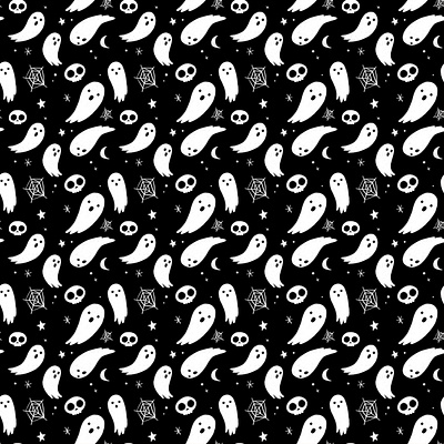 Bootown ghosts halloween illustration pattern skulls surface pattern design