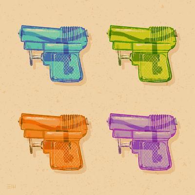 Mini soakers illustration surface pattern design toys water gun water pistol