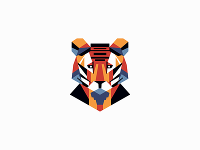 Geometric Tiger Logo abstract animal branding cat colors design emblem feline geometric icon identity illustration logo mark modern sports symbol tech tiger vector