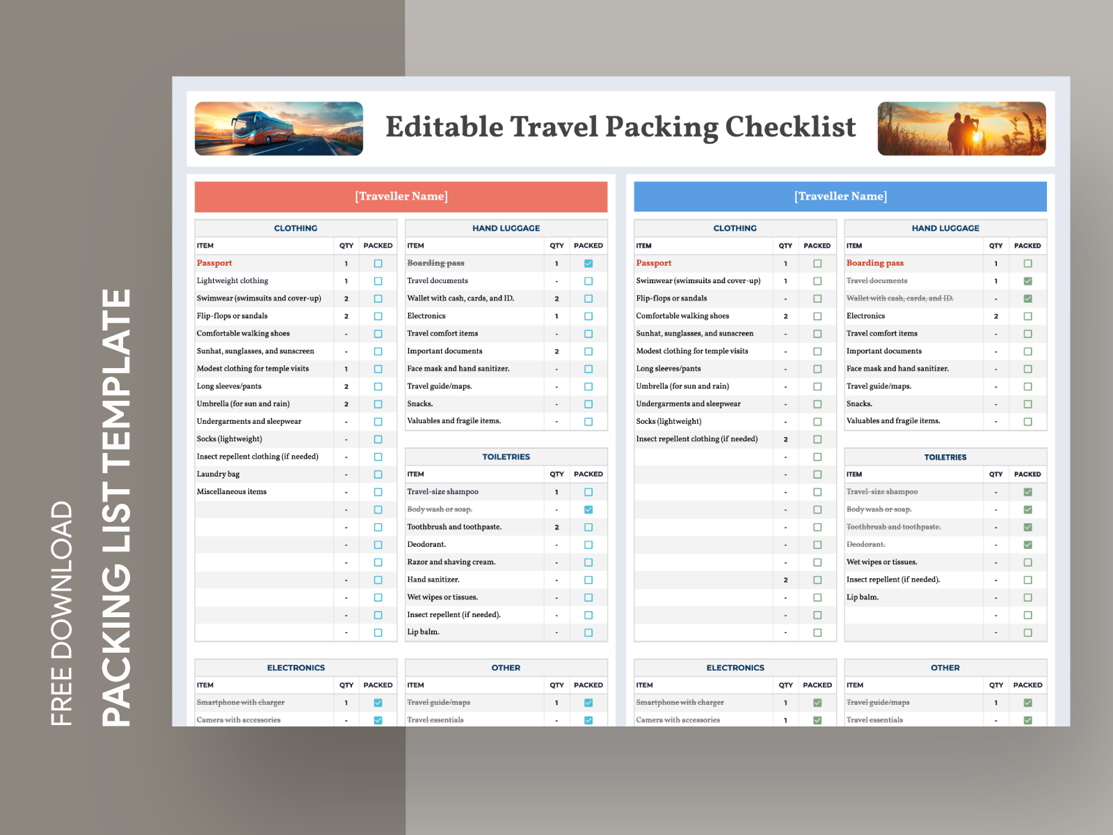 Free Printable Travel Packing Checklist