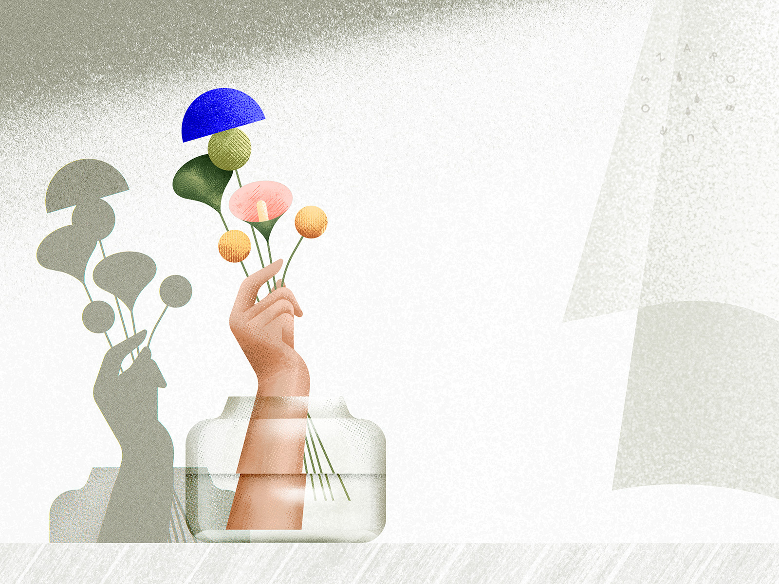 Too high expectations bouquet conceptual expectations flowers geometric glass hand illustration light relations shadow vase wind